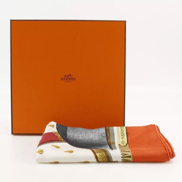 HERMES Carree90 scarf NAPOLEON Napoleon White / orange silk Women - Picture 1 of 12